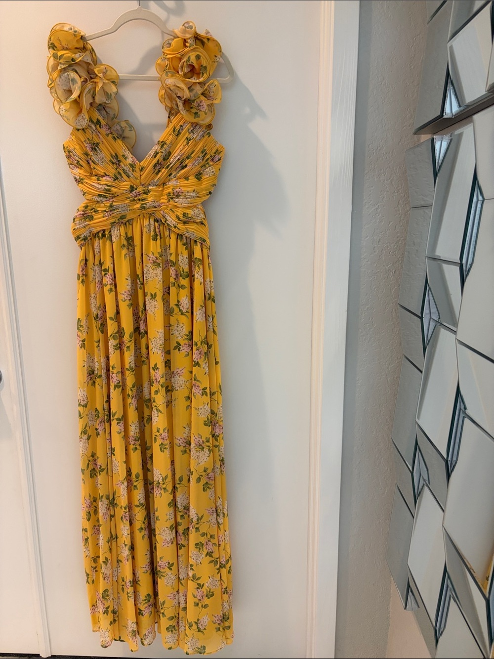 Antonio Melani Yellow Floral Ruffled Strap Maxi Dress